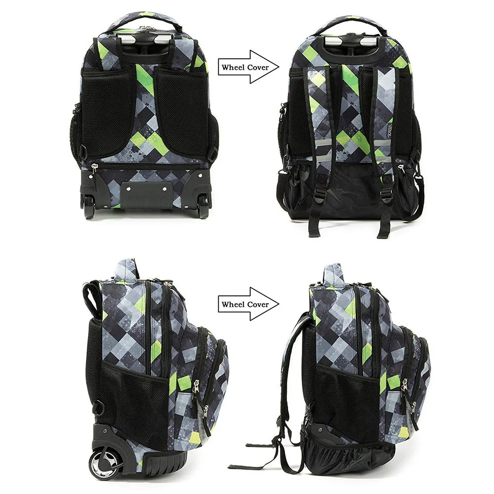 Tilami Green & Grey Triangle 18 Inch Kids Rolling Backpack