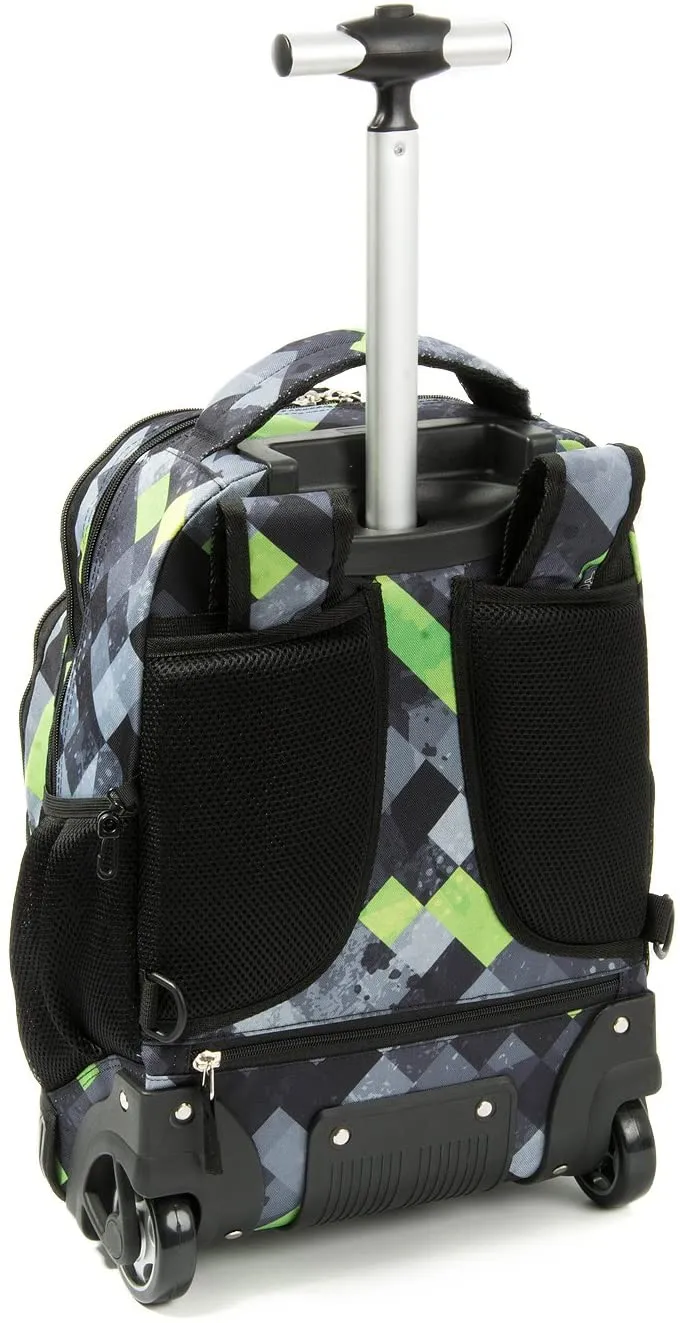 Tilami Green Plaid Rolling Backpack 18 Inch with Pencil Case School for Boys Girls