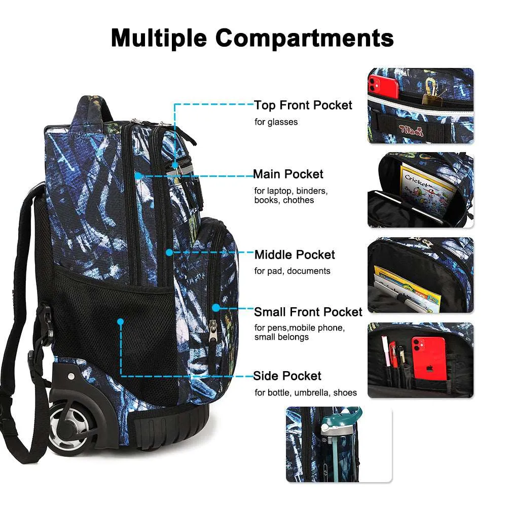 Tilami Navy Blue Space Exploration 18 inch Rolling Backpack