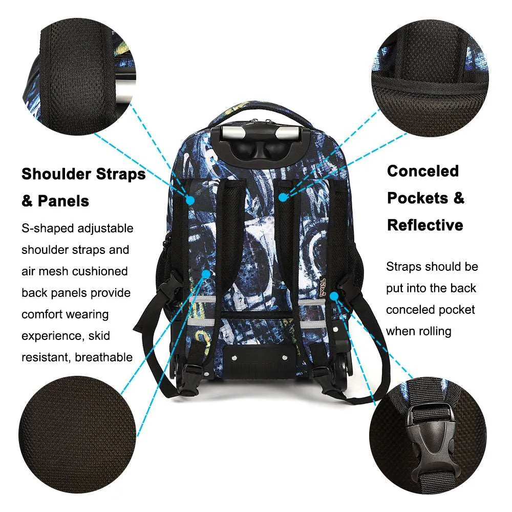 Tilami Navy Blue Space Exploration 18 inch Rolling Backpack