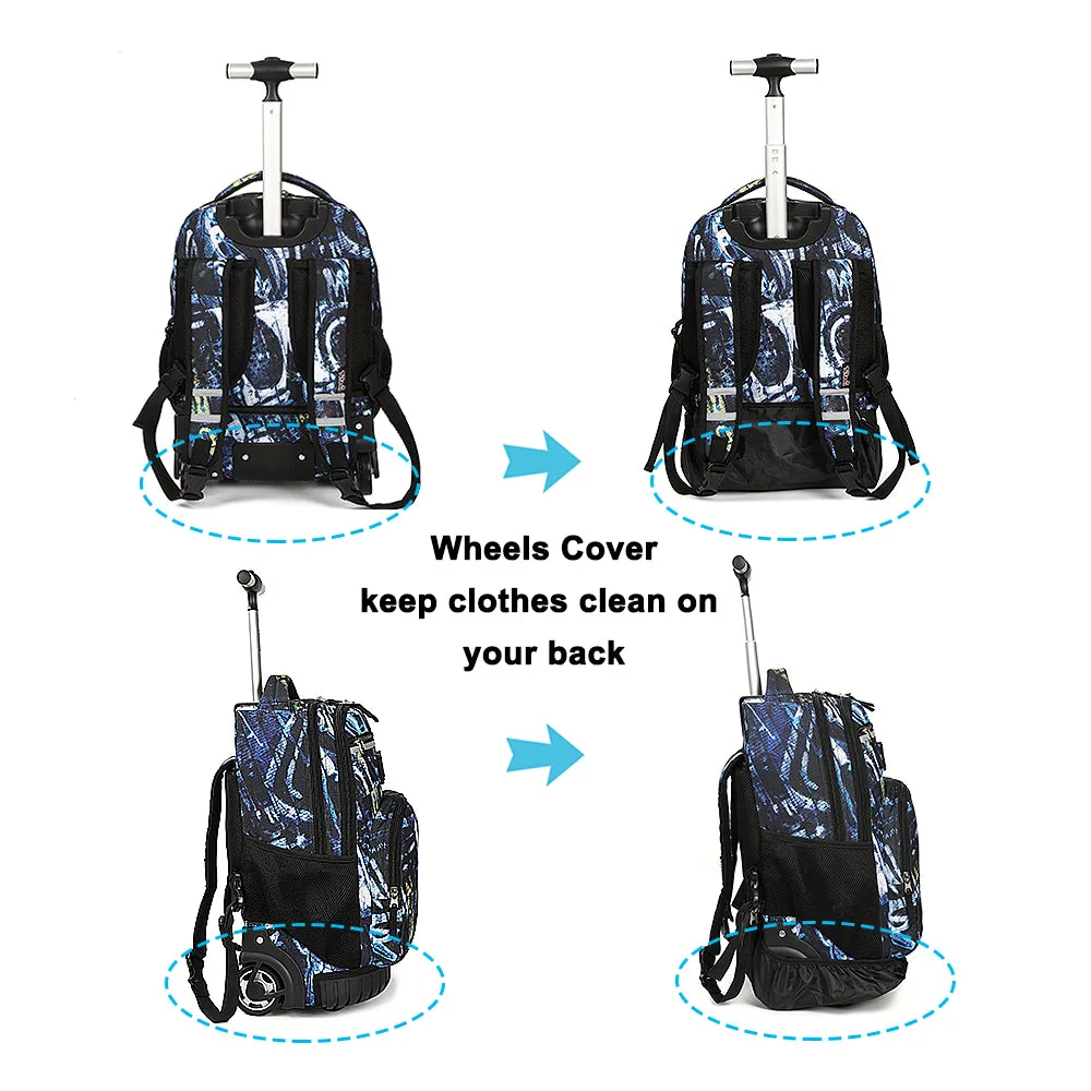 Tilami Navy Blue Space Exploration 18 inch Rolling Backpack