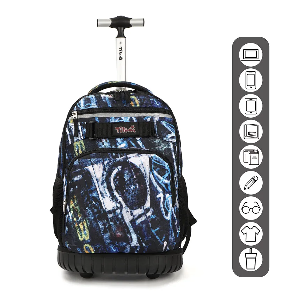 Tilami Navy Blue Space Exploration 18 inch Rolling Backpack