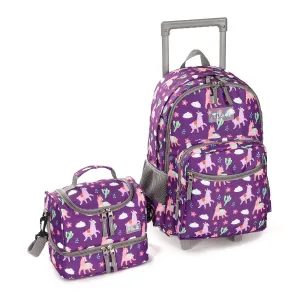 Tilami Purple Alpaca Rolling Backpack 18 inch with Lunch Bag