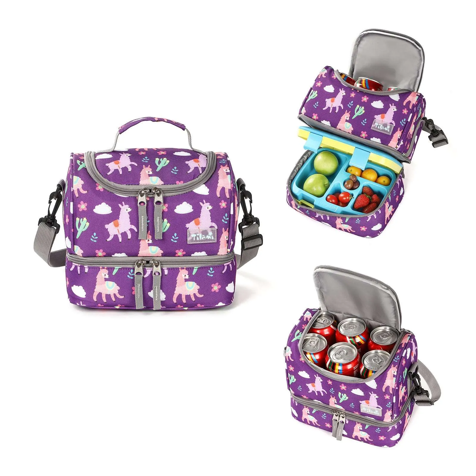 Tilami Purple Alpaca Rolling Backpack 18 inch with Lunch Bag
