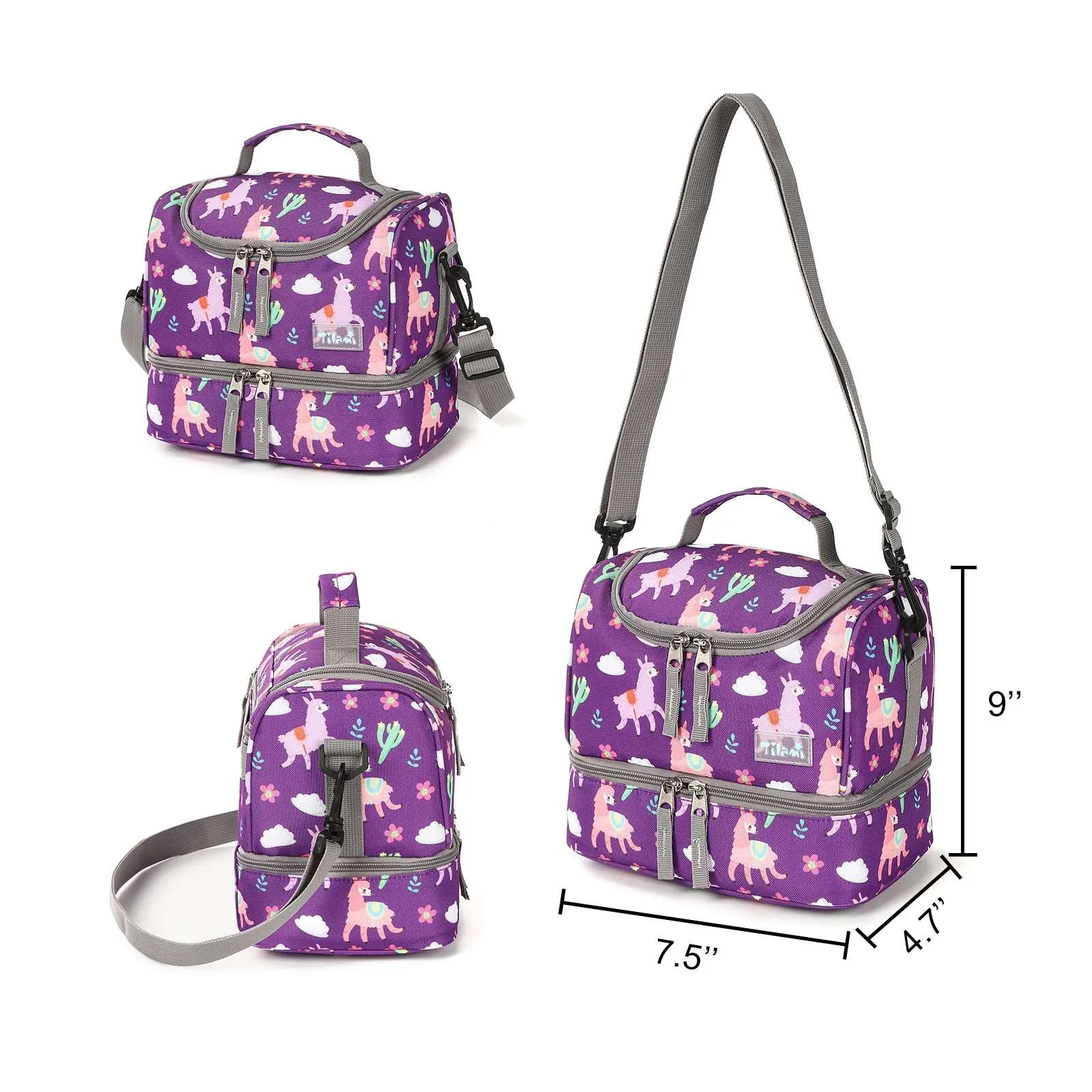Tilami Purple Alpaca Rolling Backpack 18 inch with Lunch Bag