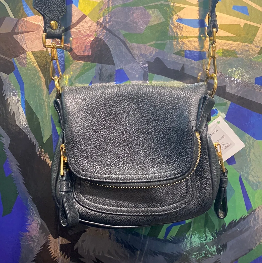 Tom Ford Black Leather and Suede Jennifer Mini Grained Crossbody Bag