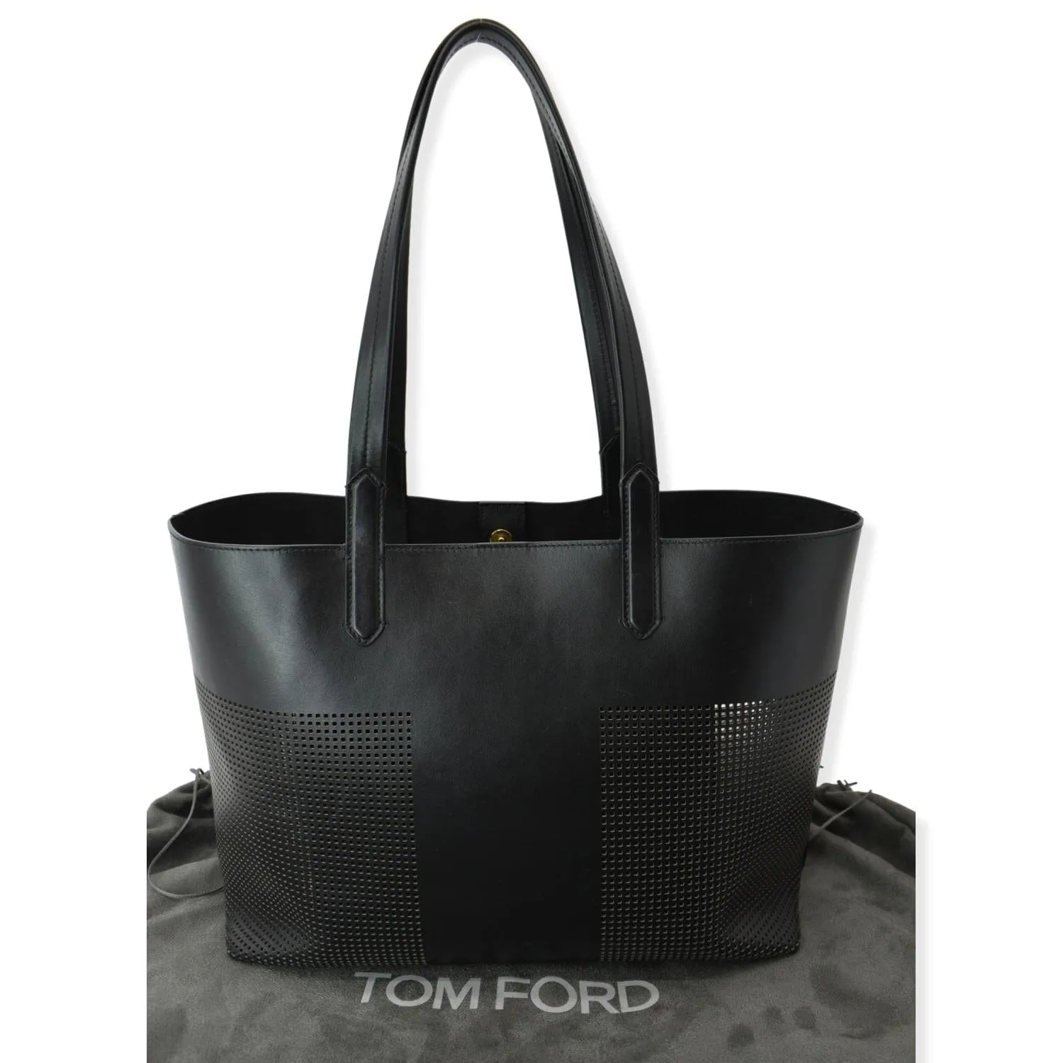 TOM FORD East/West Graphic T Perforated Leather Tote Bag Black