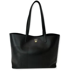 TOM FORD East/West Graphic T Perforated Leather Tote Bag Black