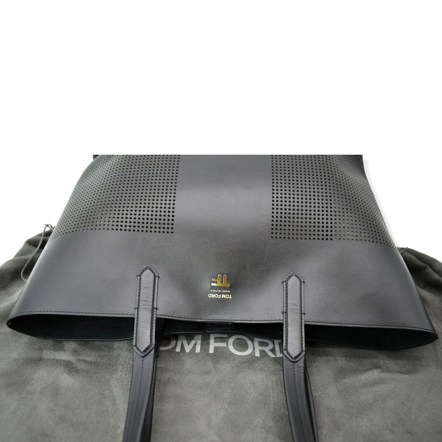 TOM FORD East/West Graphic T Perforated Leather Tote Bag Black