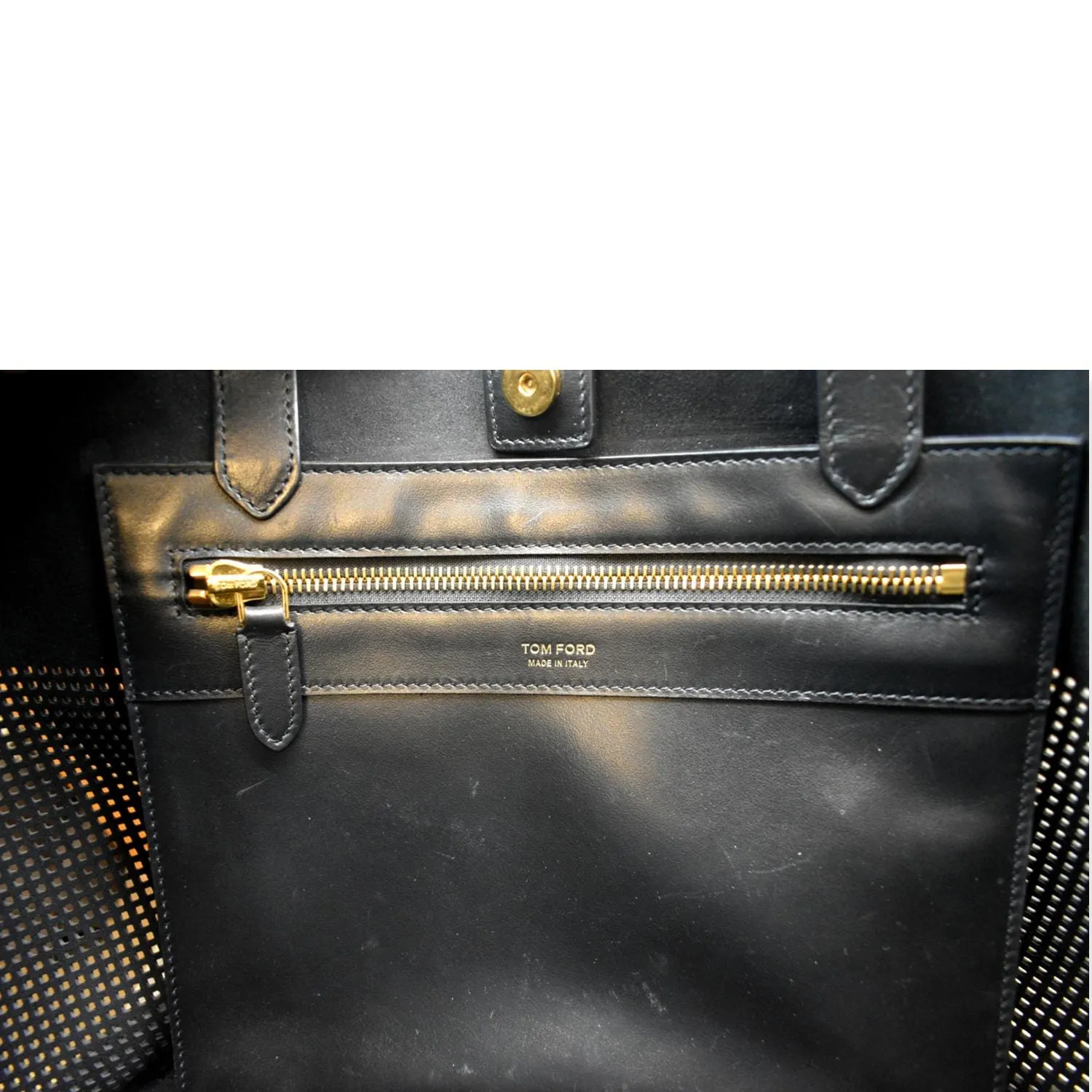 TOM FORD East/West Graphic T Perforated Leather Tote Bag Black