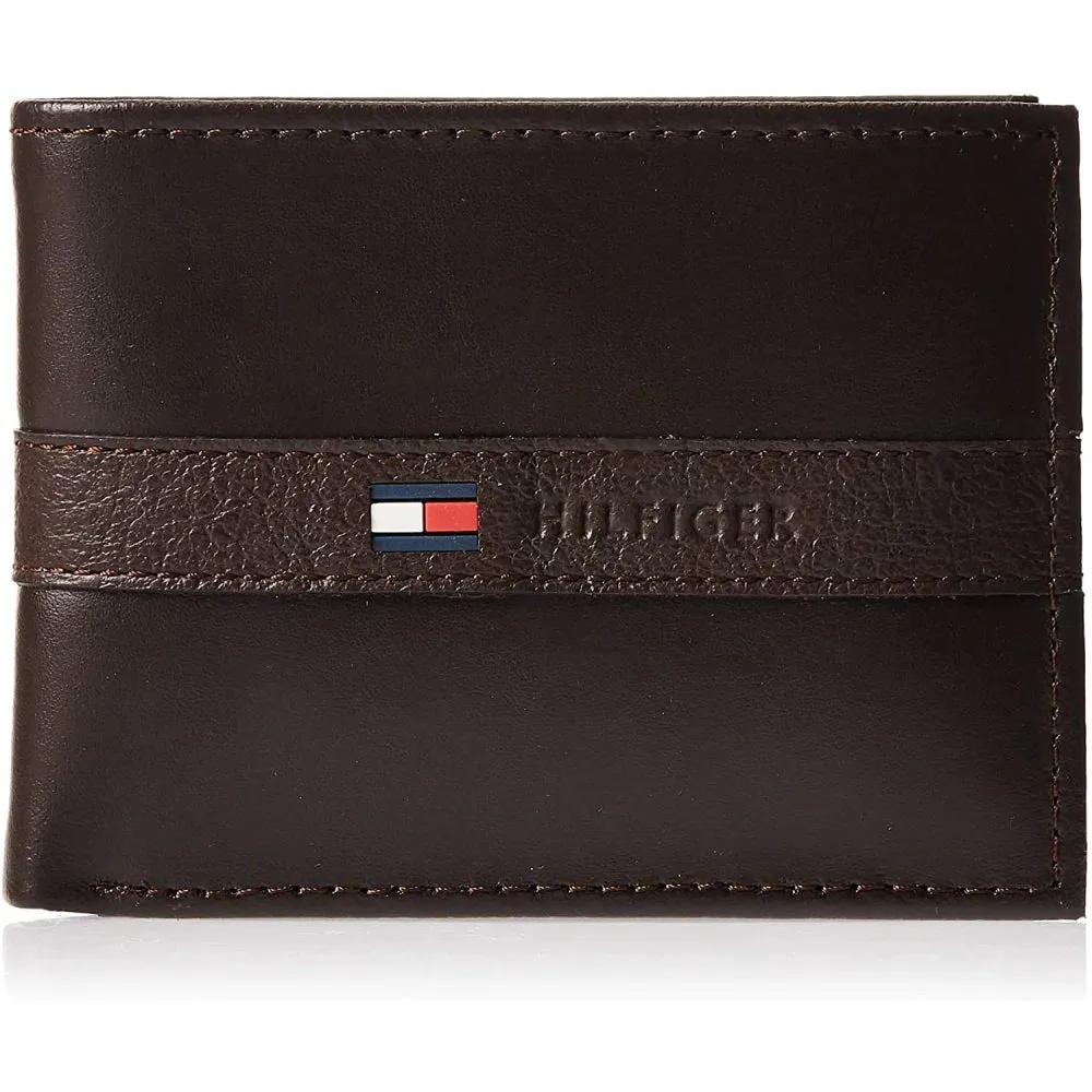 Tommy Hilfiger Men's Leather Wallet  Slim Bifold Brown