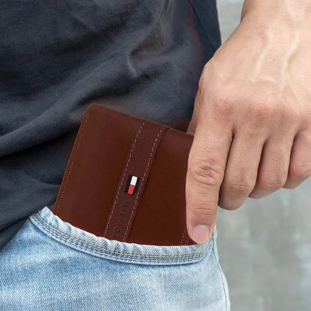 Tommy Hilfiger Men's Leather Wallet  Slim Bifold Brown