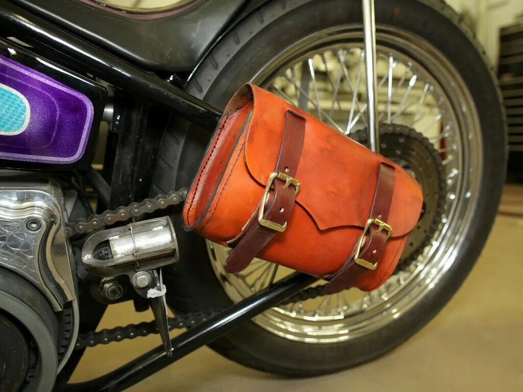 Tool Bag Saddle BrownDis Leather Chopper Bobber Harley Sportster Nightster Dyna