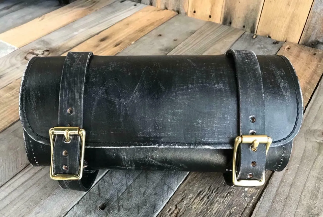 Tool Roll Bag Saddle Harley Chopper Bobber Motorcycle Sportster Blk D Leather BD