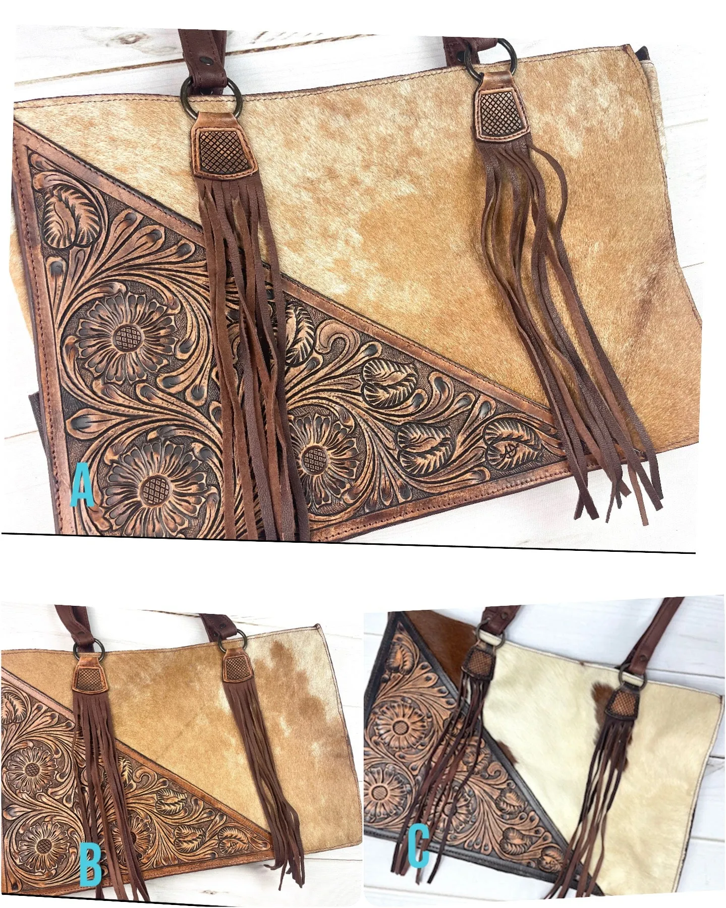 Tooled Hide Swatch Large Bag