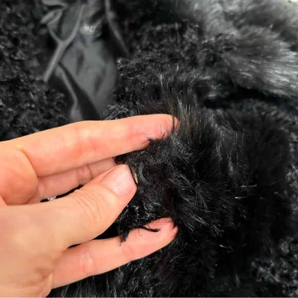 TopShop black faux fur coat‎ size 2 patchwork short