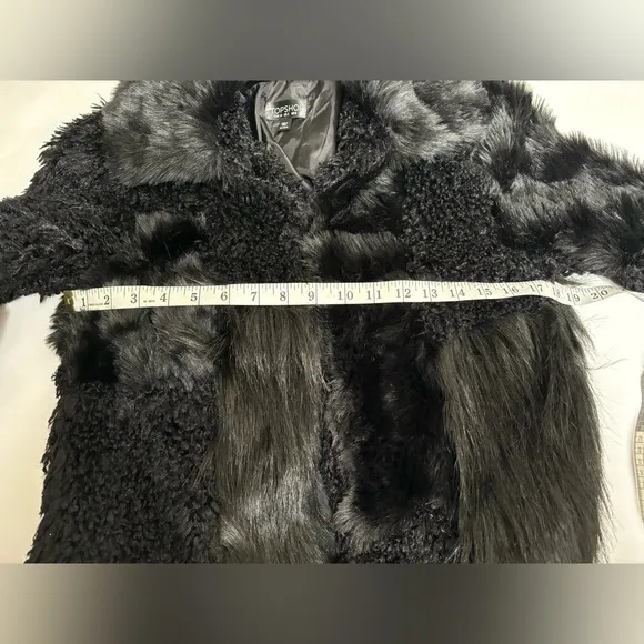 TopShop black faux fur coat‎ size 2 patchwork short