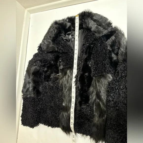 TopShop black faux fur coat‎ size 2 patchwork short