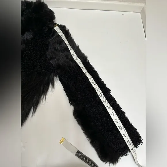TopShop black faux fur coat‎ size 2 patchwork short