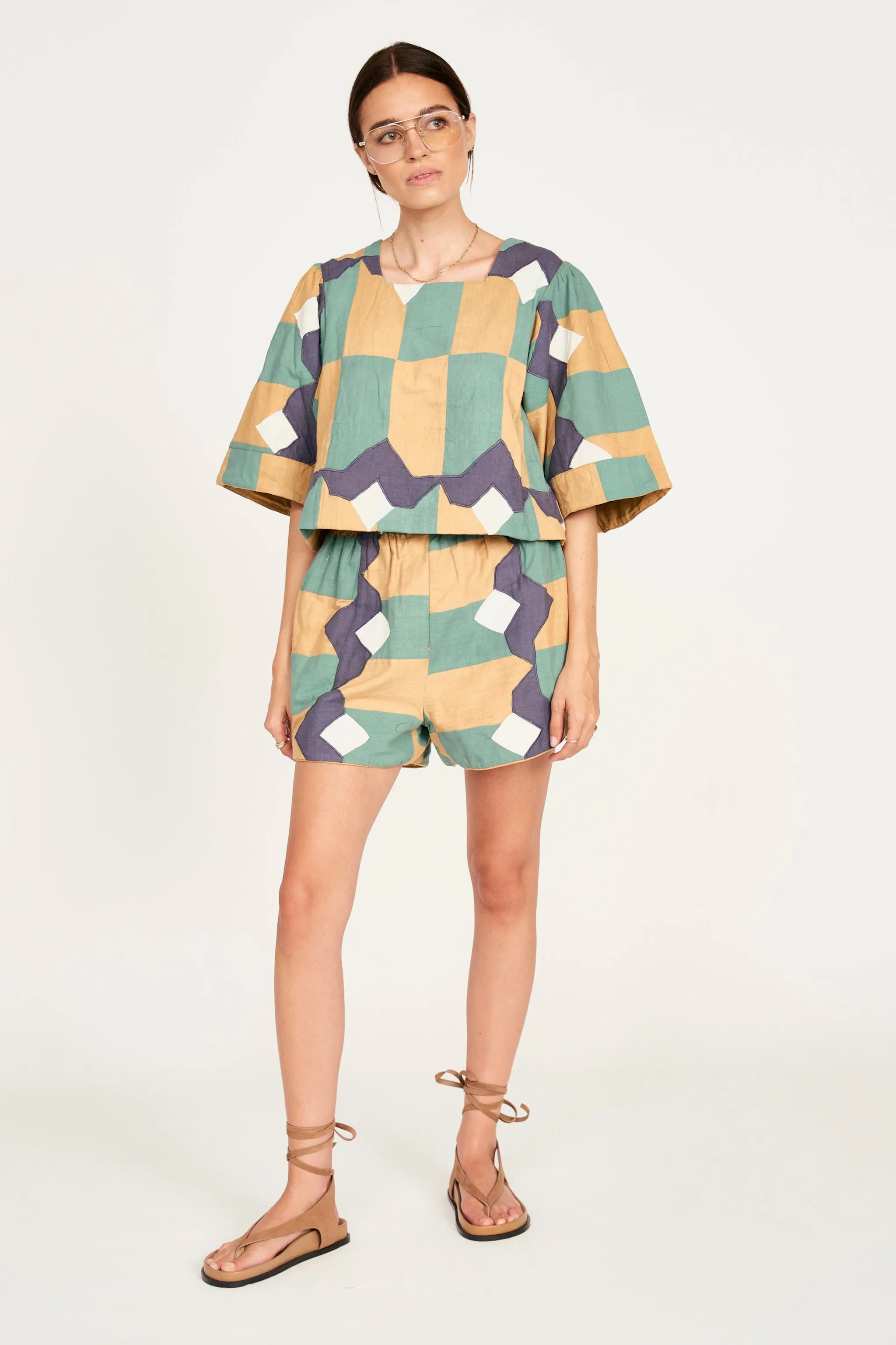 Track Shorts in Teal Origami