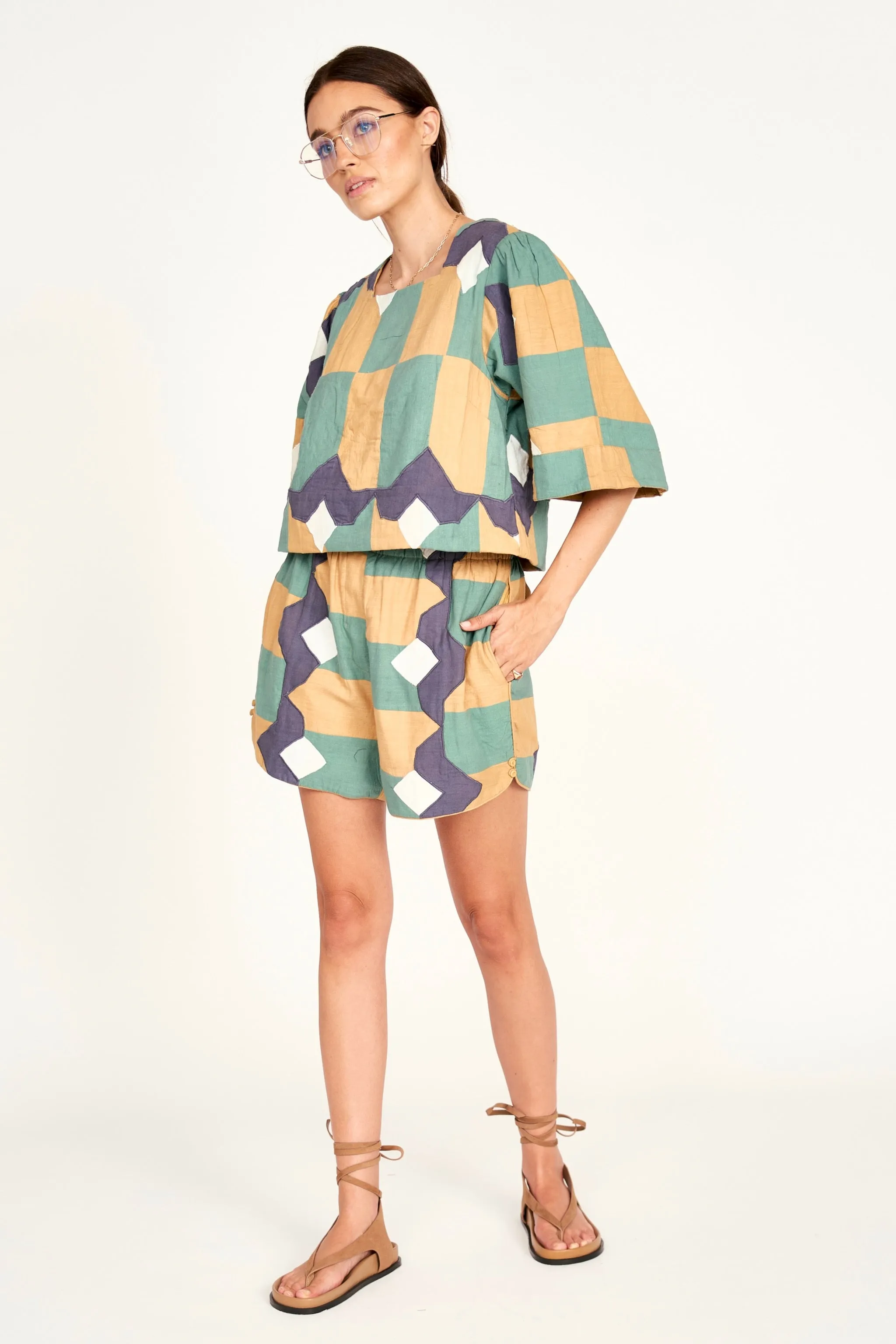 Track Shorts in Teal Origami