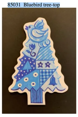 Tree shaped ornament, blue Patchwork w/ bluebird, 85031