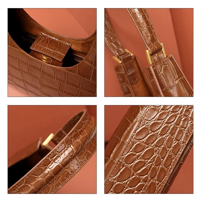 Triangle Crocodile Leather Shoulder Bag