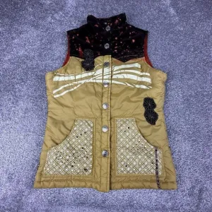 True Religion Puffer Vest Womens Small Yellow Patchwork Y2K Corduroy