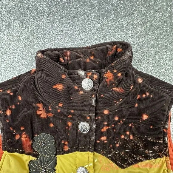 True Religion Puffer Vest Womens Small Yellow Patchwork Y2K Corduroy