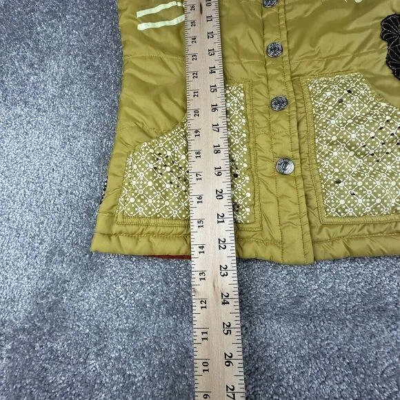 True Religion Puffer Vest Womens Small Yellow Patchwork Y2K Corduroy
