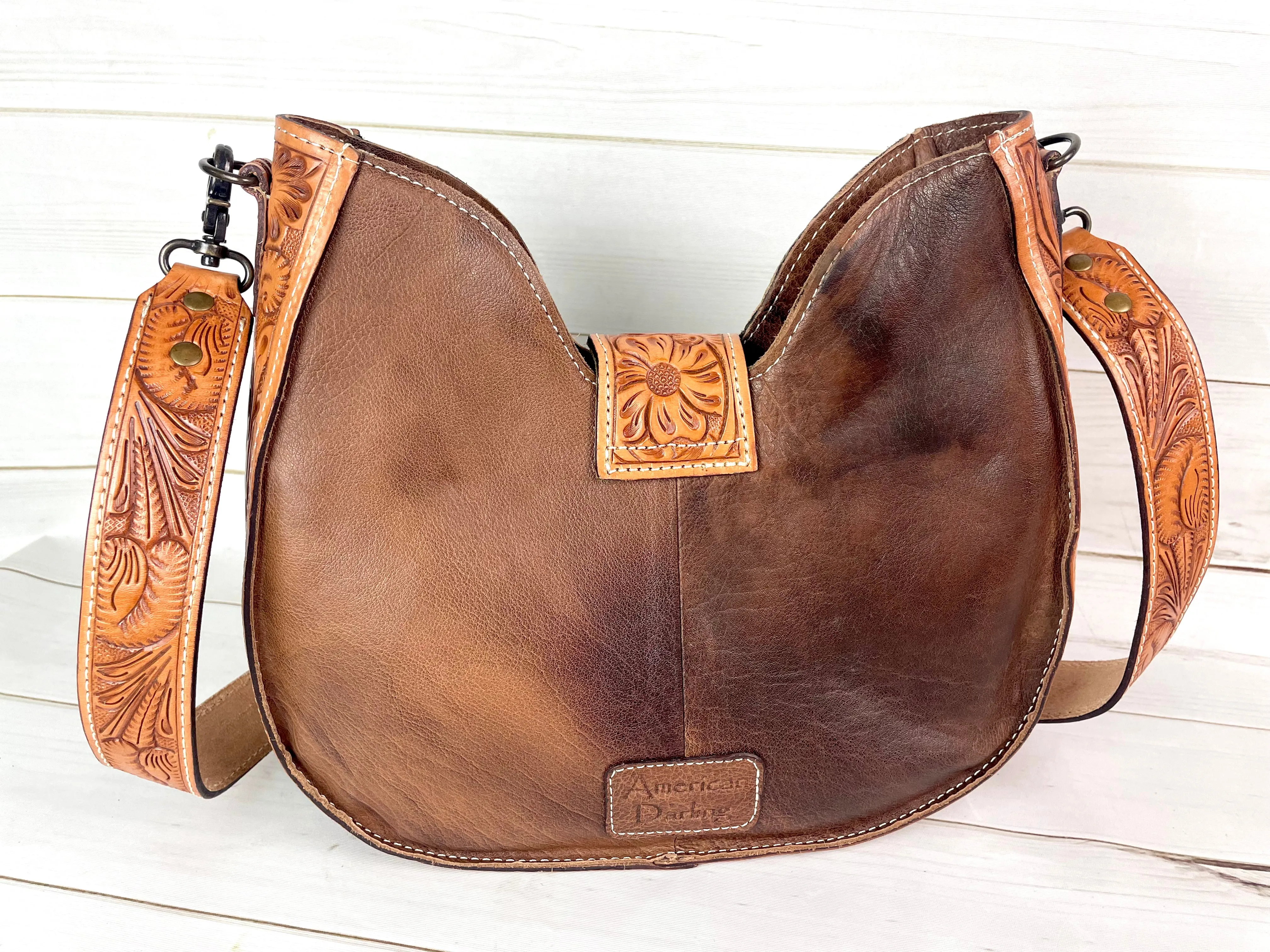 Turquoise Alligator Pattern Leather Tooled Hobo