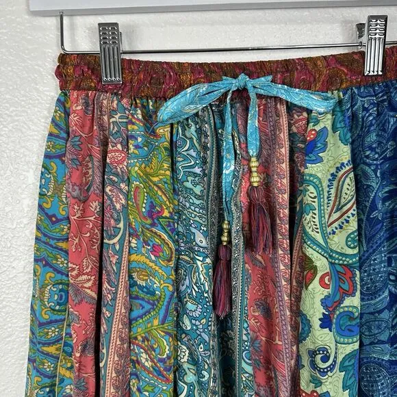 Unique Clothing Skirt Women Small Bohemian Patchwork Silk Crepe Maxi Nepal Boho