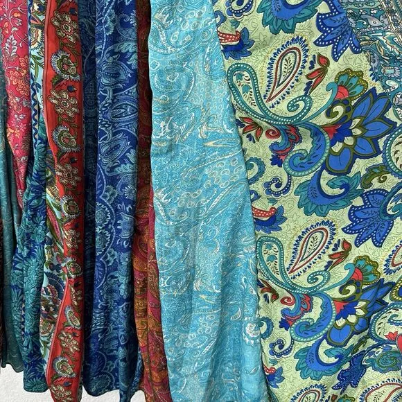 Unique Clothing Skirt Women Small Bohemian Patchwork Silk Crepe Maxi Nepal Boho