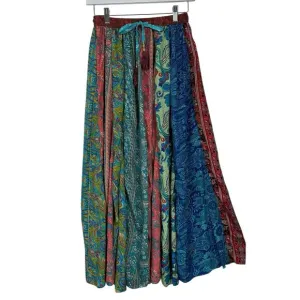 Unique Clothing Skirt Women Small Bohemian Patchwork Silk Crepe Maxi Nepal Boho