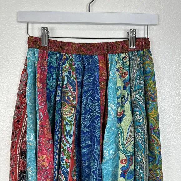 Unique Clothing Skirt Women Small Bohemian Patchwork Silk Crepe Maxi Nepal Boho