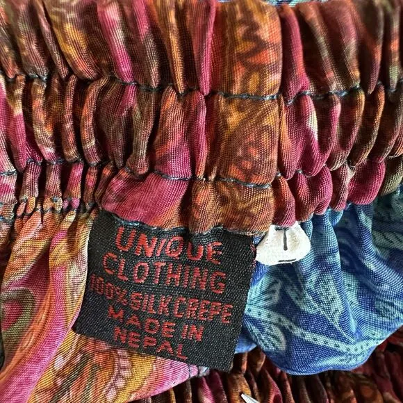 Unique Clothing Skirt Women Small Bohemian Patchwork Silk Crepe Maxi Nepal Boho