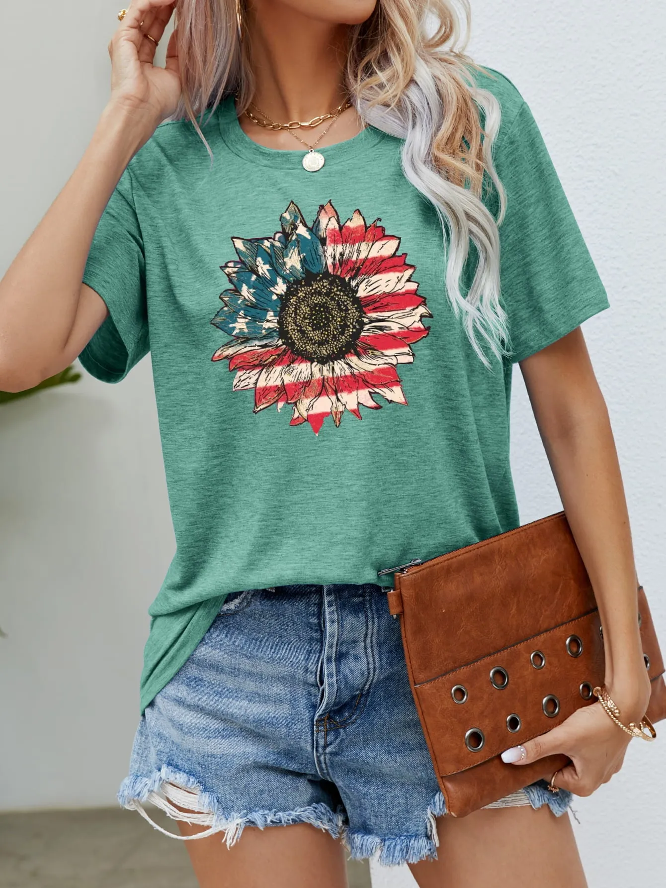 US Flag Flower Graphic Tee (5 Colors)