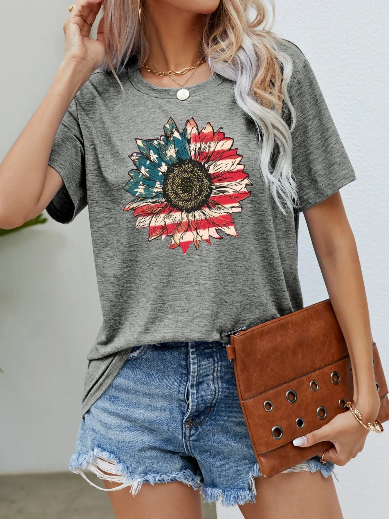 US Flag Flower Graphic Tee (5 Colors)