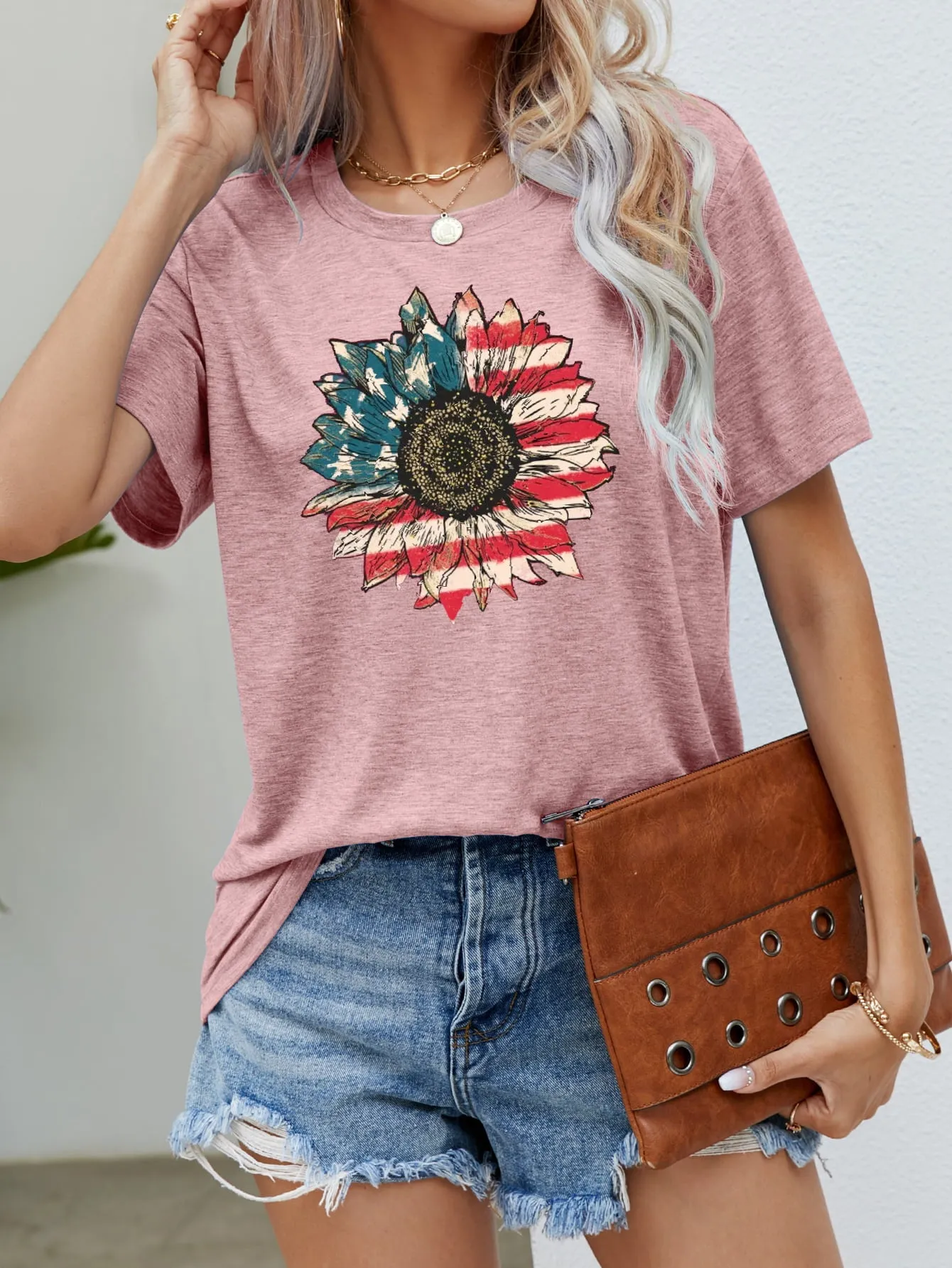 US Flag Flower Graphic Tee (5 Colors)