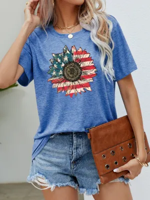 US Flag Flower Graphic Tee (5 Colors)
