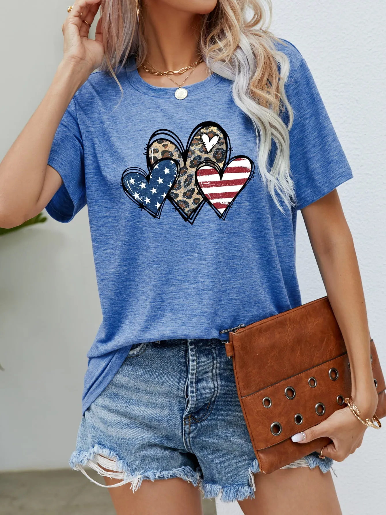US Flag Leopard Heart Graphic Tee (5 Colors)