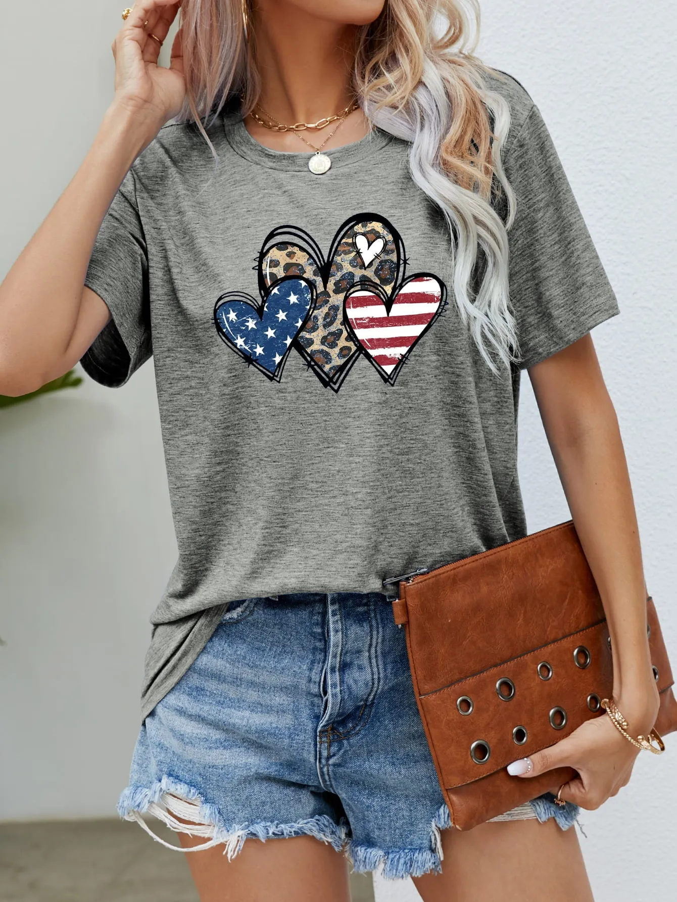 US Flag Leopard Heart Graphic Tee (5 Colors)