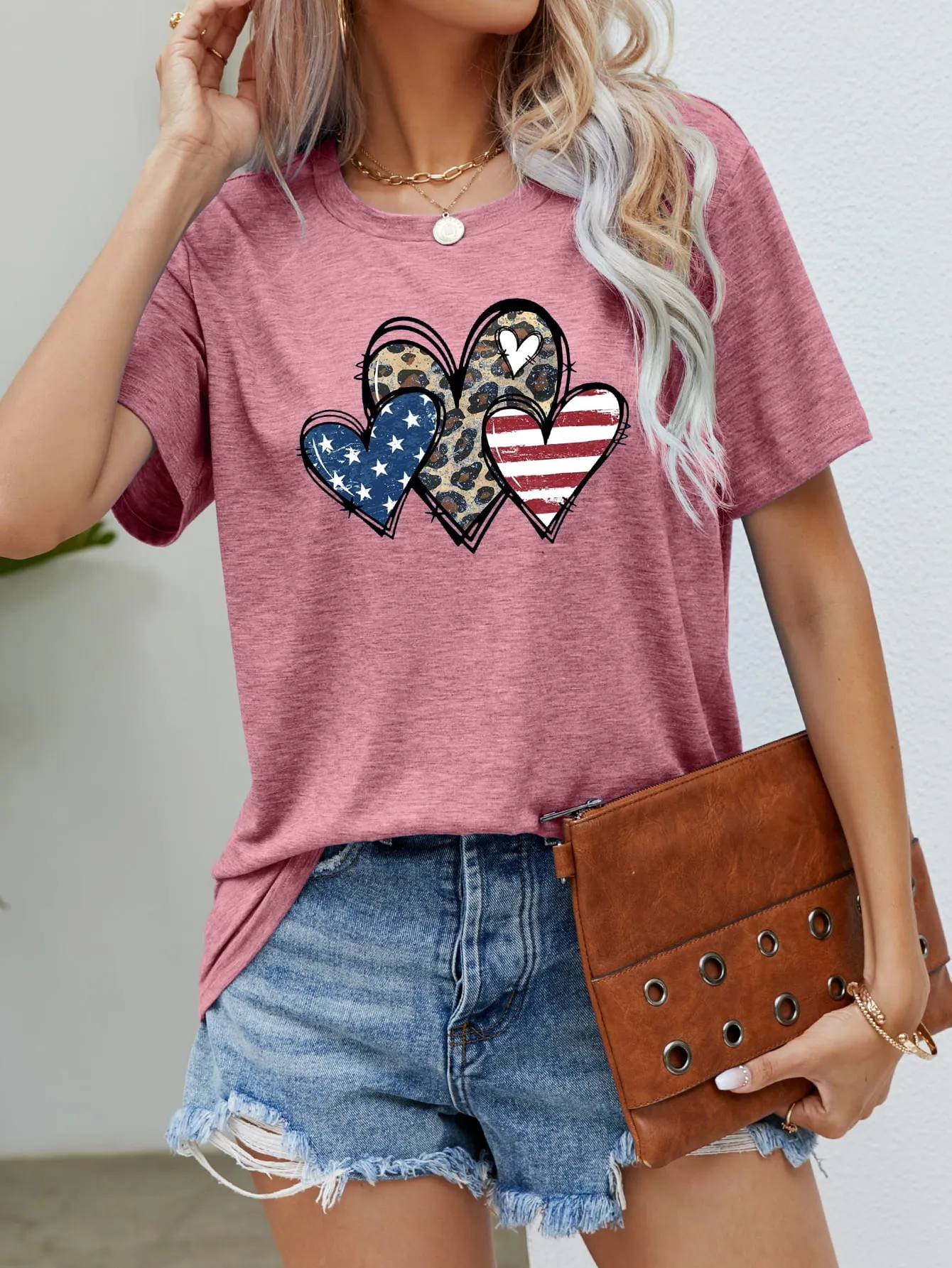 US Flag Leopard Heart Graphic Tee (5 Colors)