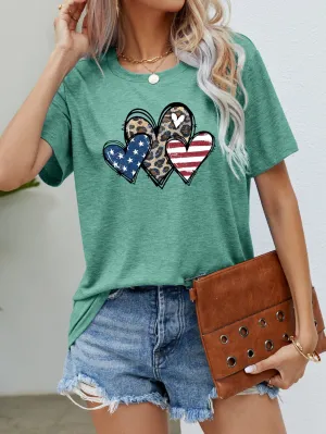 US Flag Leopard Heart Graphic Tee (5 Colors)