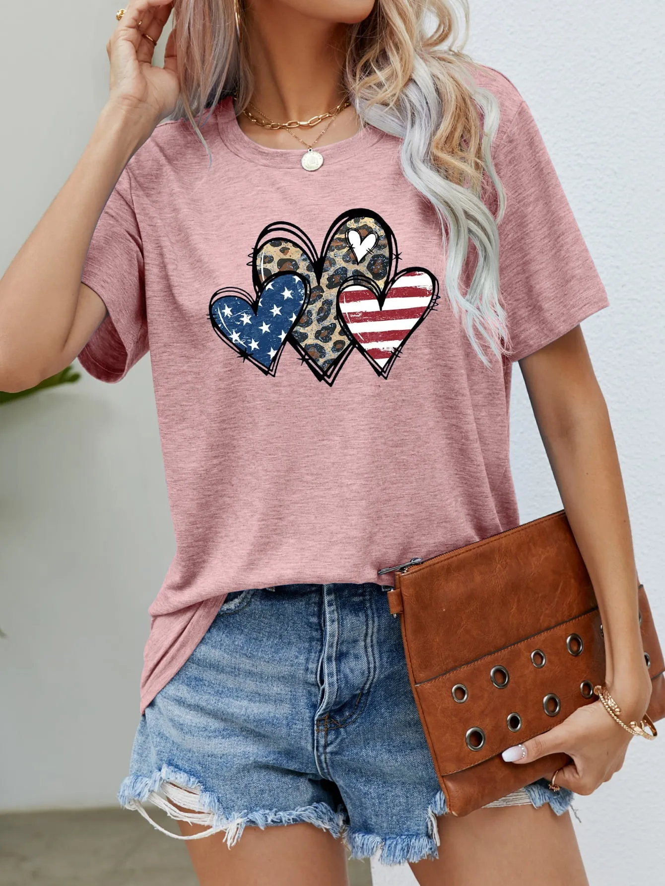 US Flag Leopard Heart Graphic Tee (5 Colors)