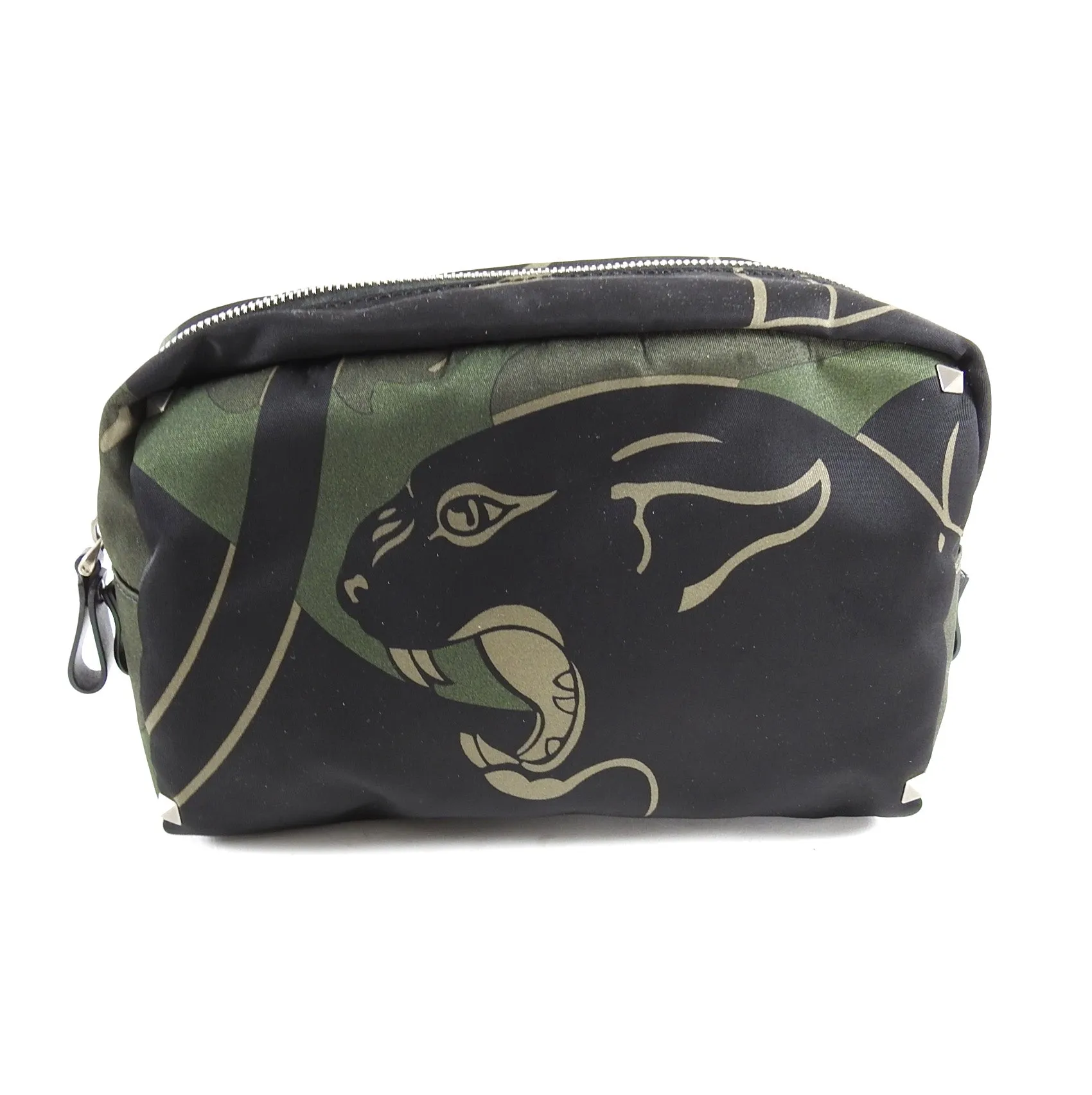 Valentino Olive Camouflage Rockstud Panther Toiletry Bag