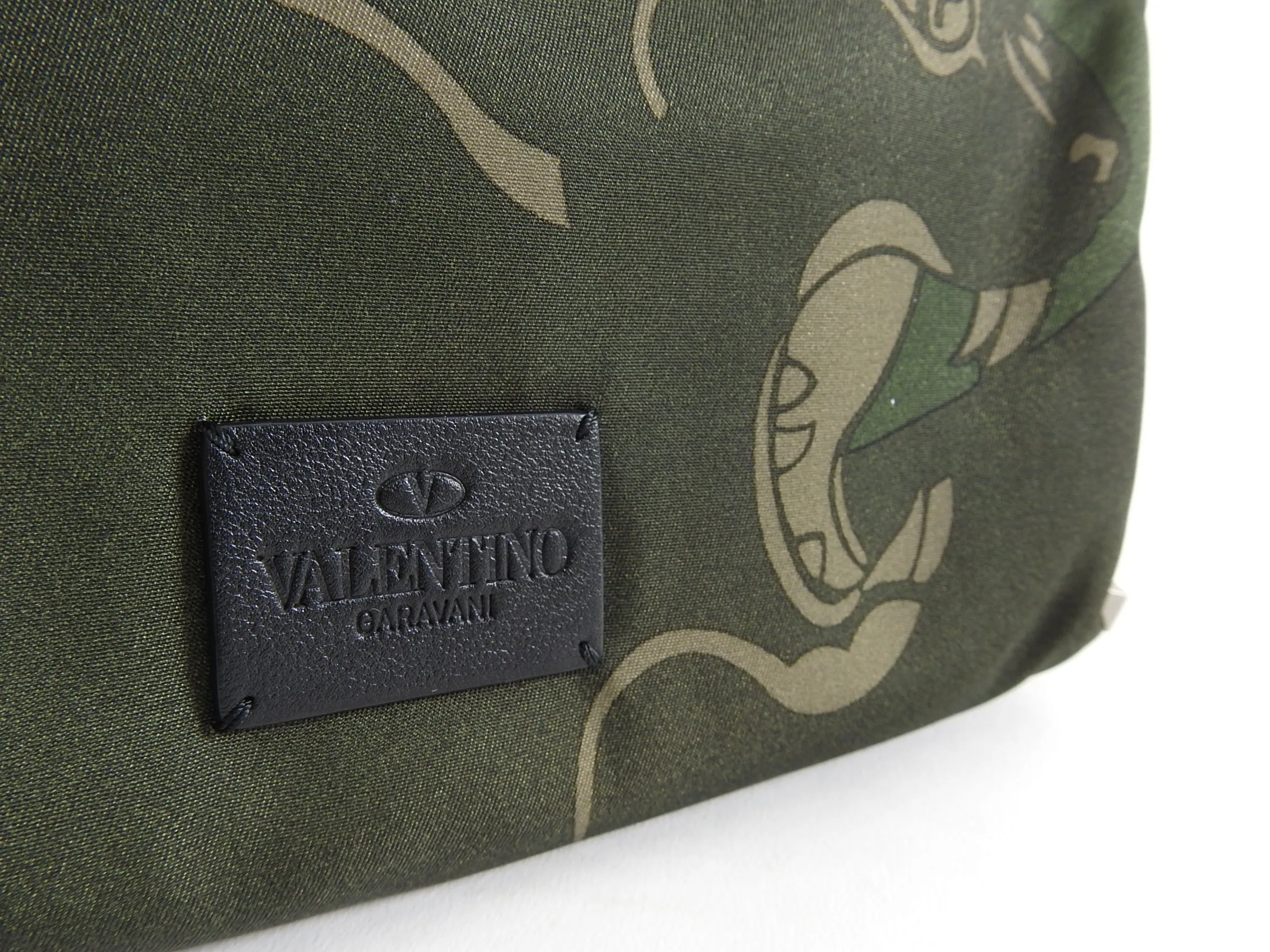 Valentino Olive Camouflage Rockstud Panther Toiletry Bag