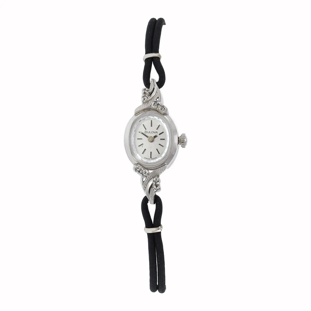 Vintage 1970's Bulova Cocktail Watch White Gold Plate with Diamonds