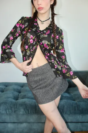 Vintage 90s Ruffled Floral Blouse (S)