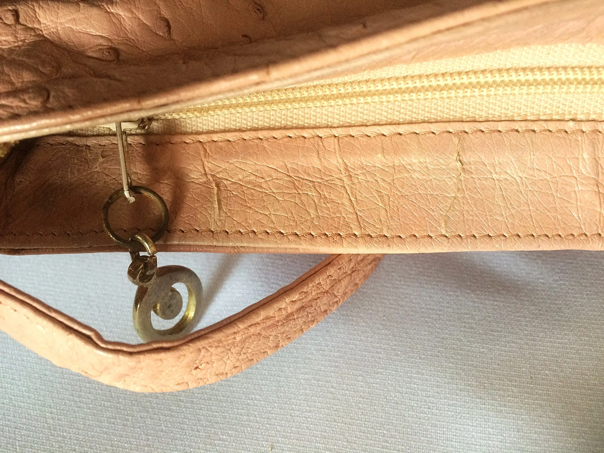 Vintage BALLY genuine milky pink ostrich leather shoulder bag with B logo motif and gathered design at front. Rare masterpiece.